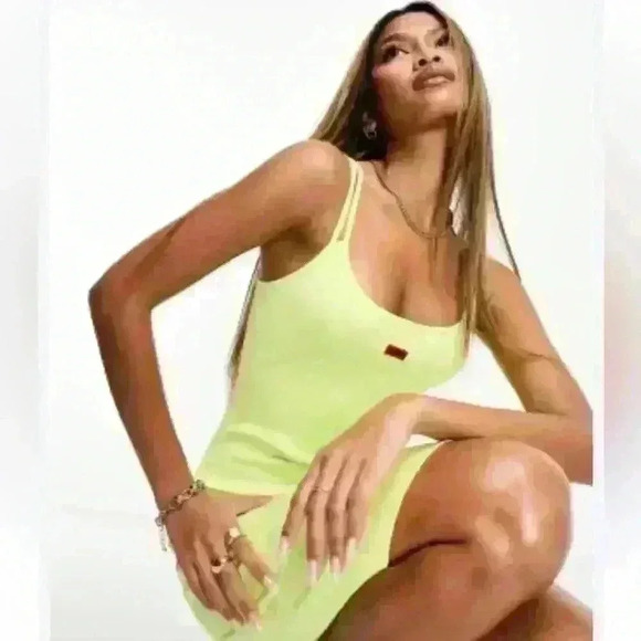 Hugo BOSS NWT nirabel ribbed fitted cami new dress XS yellow summer beach Xsmall - Picture 3 of 6